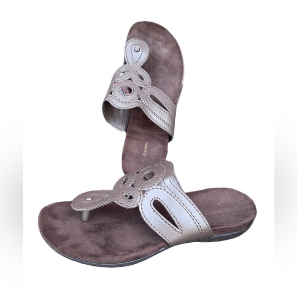 Croft & Barrow‎ Womens Brown leather Slip On Thong Sandals Size 8
